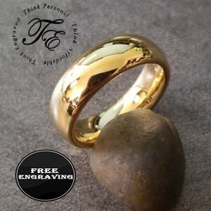 Personalized Men's Real Gold Tungsten Wedding Ring Dome Band 14k Gold Coated